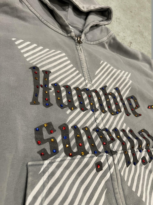 Grey Colored Rhinestone Zip-Up