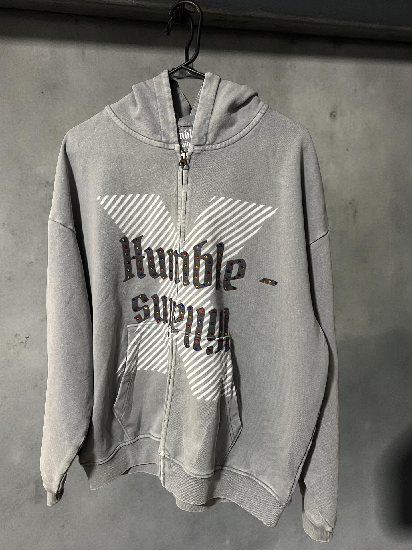 Grey Colored Rhinestone Zip-Up