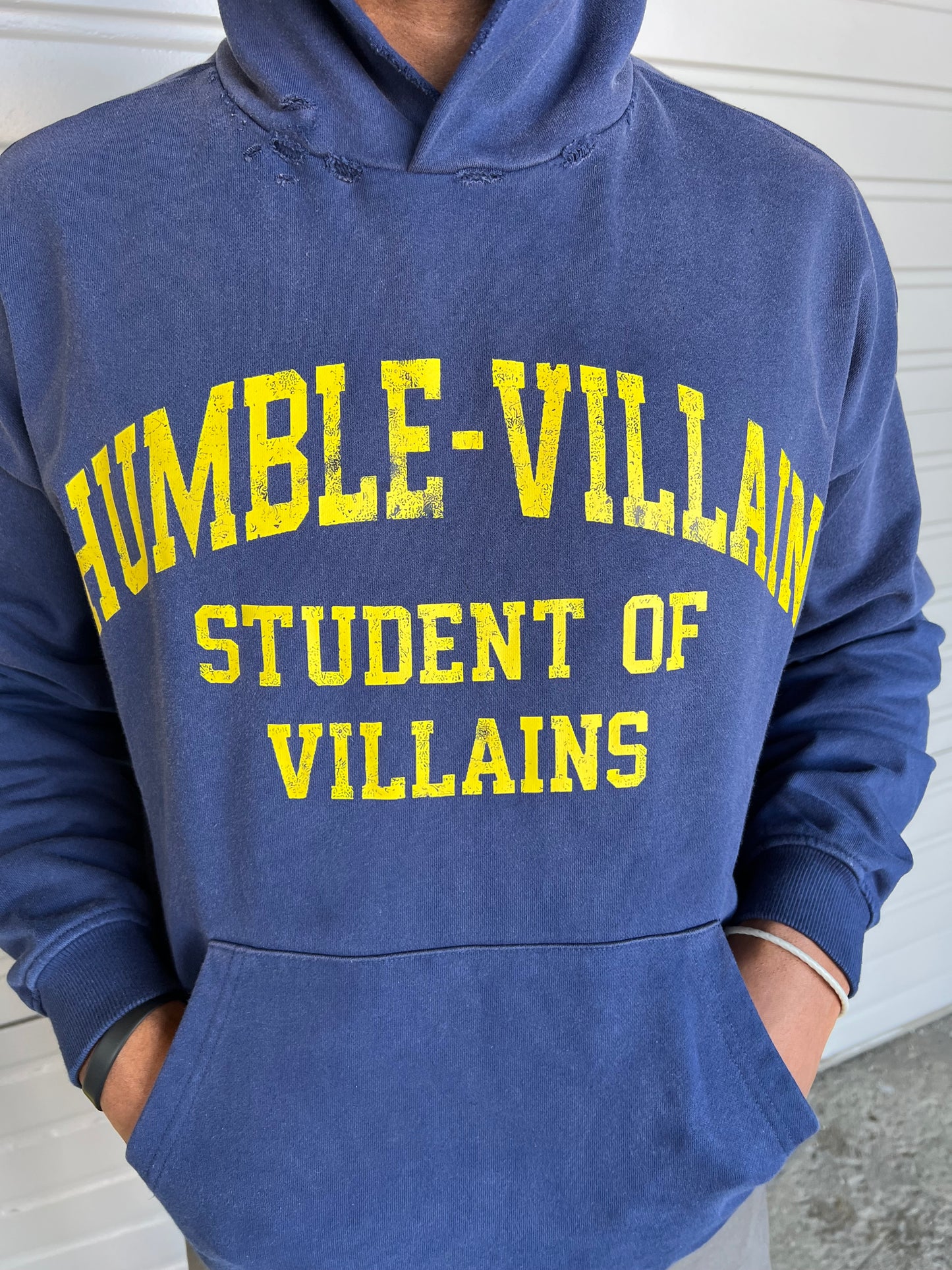 Navy Blue Sunwashed Distressed Hoodie